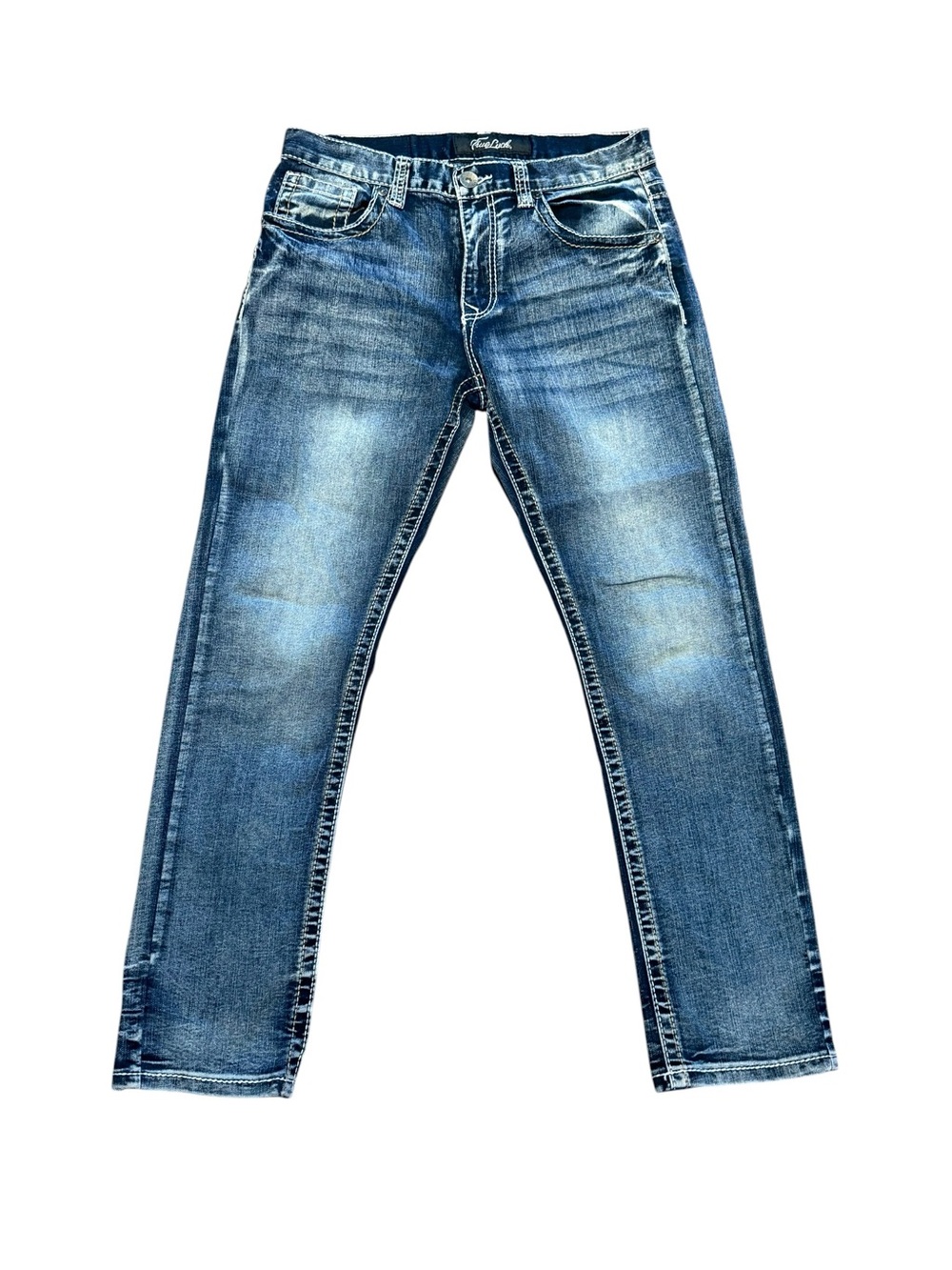 True Luck Men's 32 x 30 Faded Blue Slim Straight Jeans